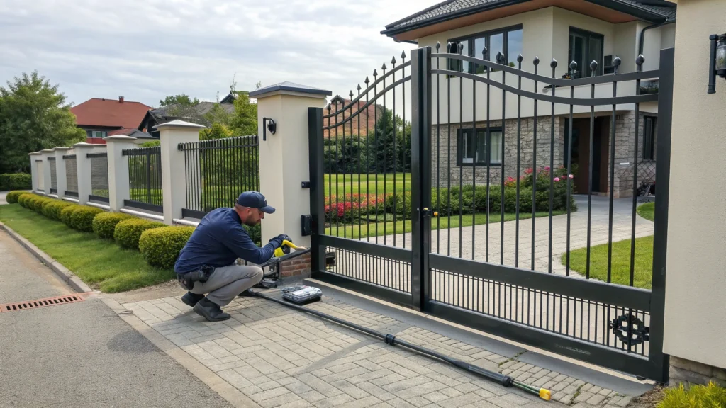 A technician performing Residential Automatic Gate Repair to ensure optimal functionality of the gate.