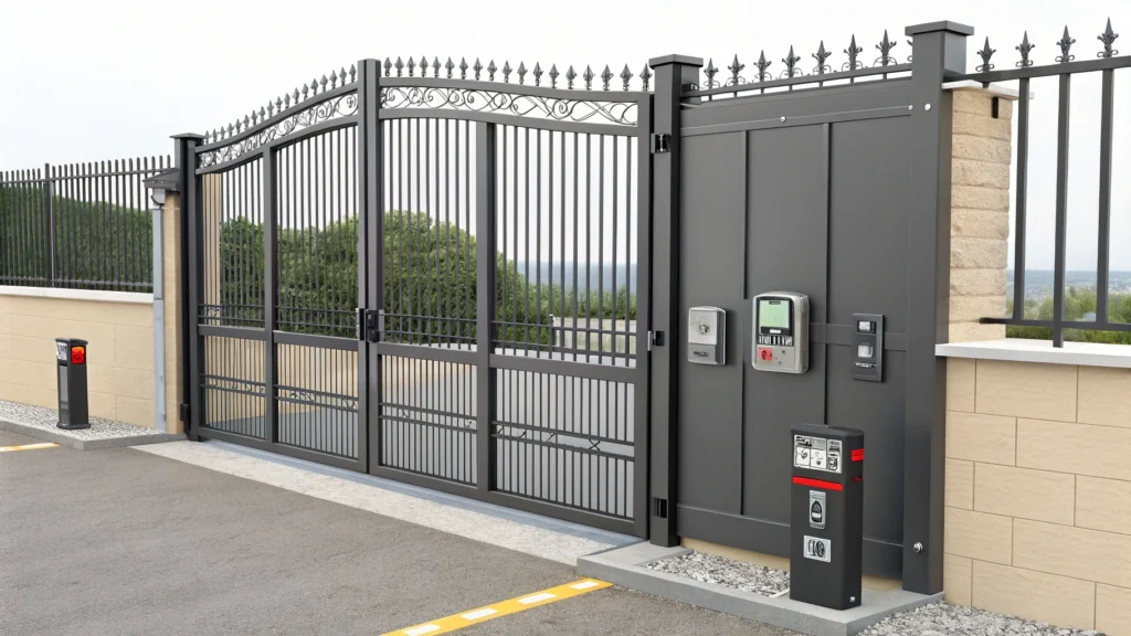 A robust security driveway gate with modern features like automated controls and reinforced design for high-level protection.