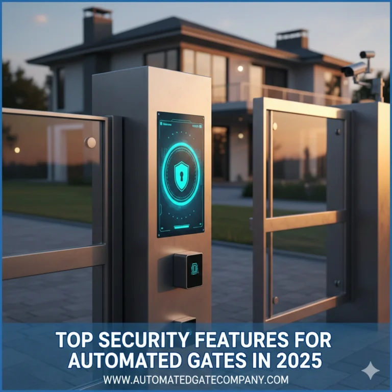 Modern driveway entry system equipped with high-tech Security Features for Automated Gates and a digital access panel