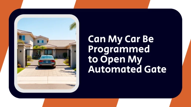 Silver car positioned in front of a closed automated metal driveway gate at a residential home