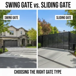 Side-by-side comparison showing the visual and structural differences between a sliding model and a classic Swing Gate.